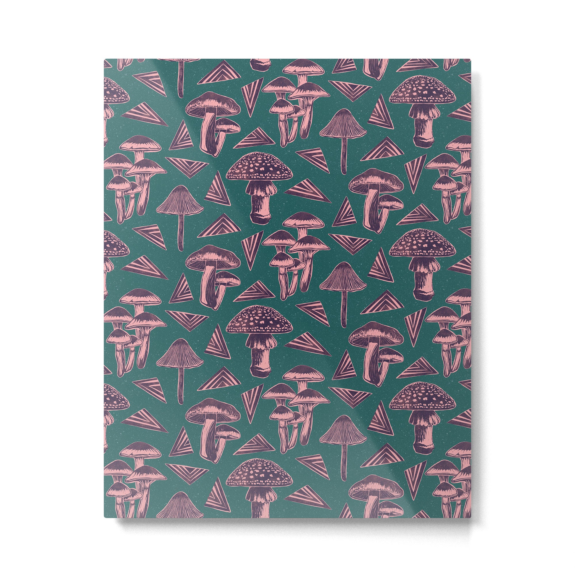 Block-print Mushrooms - purple on green Metal Print Gallery Image 6