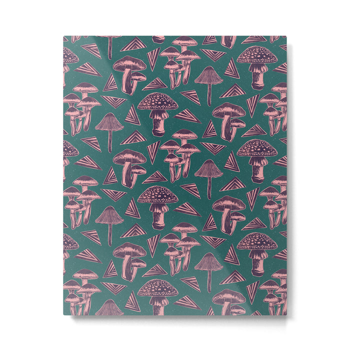 Block-print Mushrooms - purple on green Metal Print Gallery Image 1