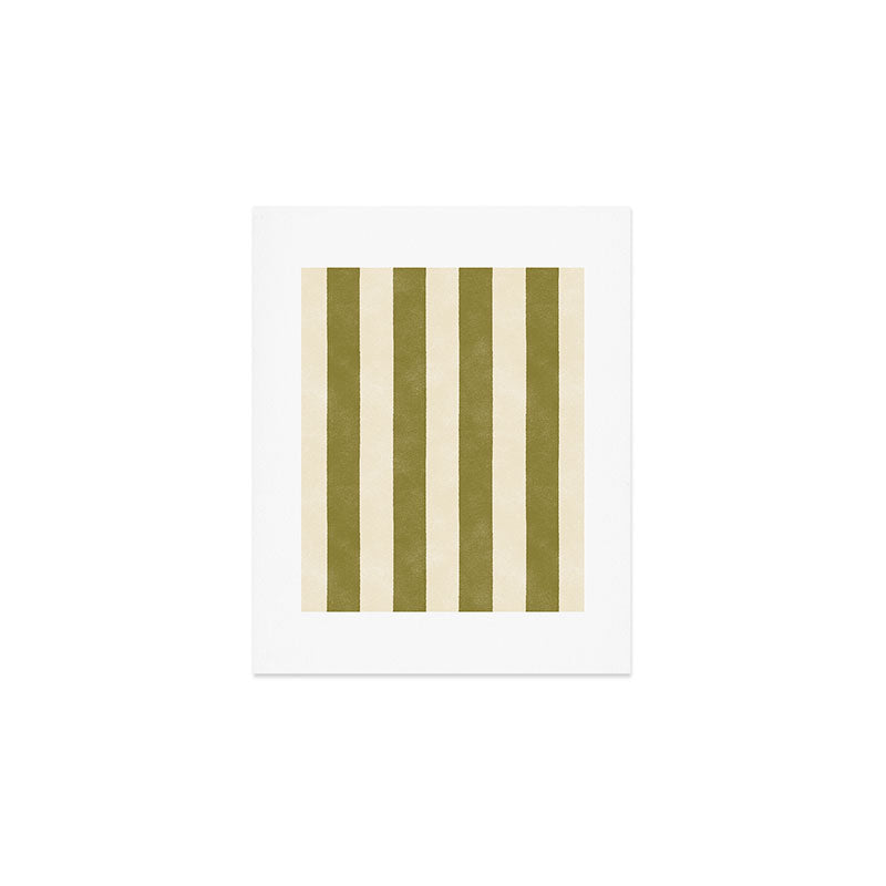 Cabana Stripe - moss green and cream Art Print Gallery Image 1