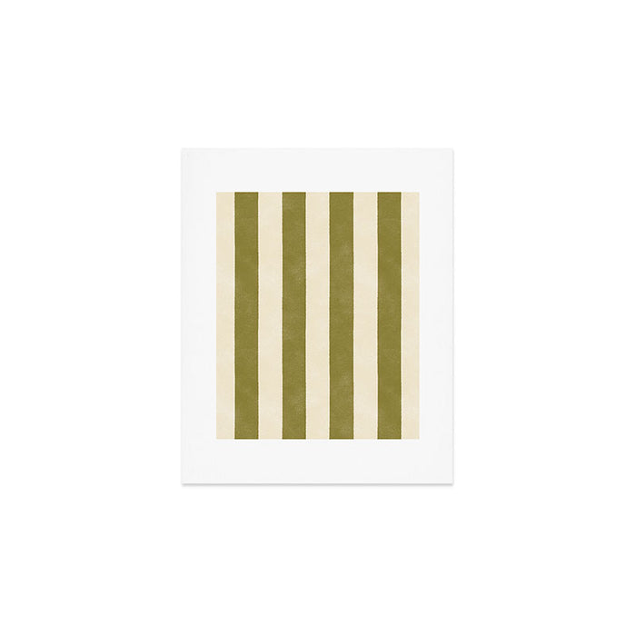 Cabana Stripe - moss green and cream Art Print Gallery Image 1