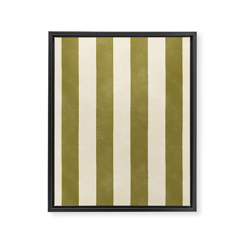 Cabana Stripe - moss green and cream Framed Canvas Print Gallery Image 8