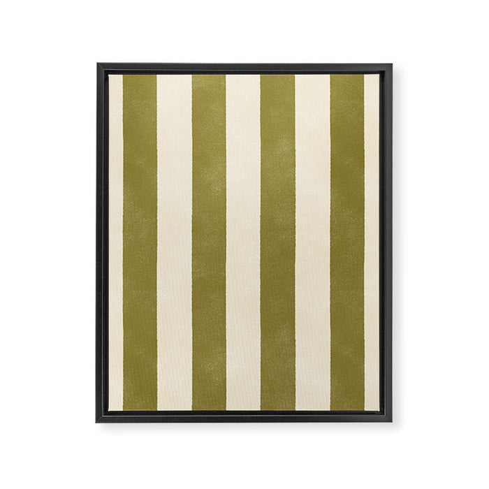 Cabana Stripe - moss green and cream Framed Canvas Print Gallery Image 1