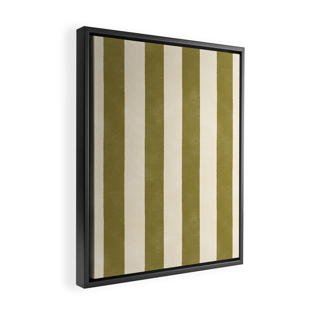 Cabana Stripe - moss green and cream Framed Canvas Print Gallery Image 2