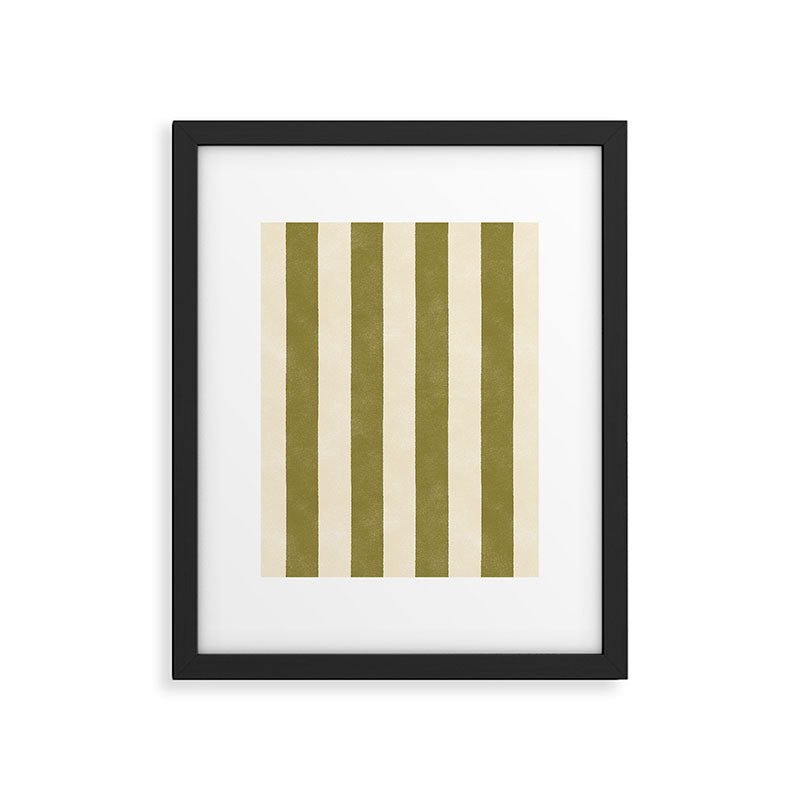 Cabana Stripe - moss green and cream Framed Art Print Gallery Image 4