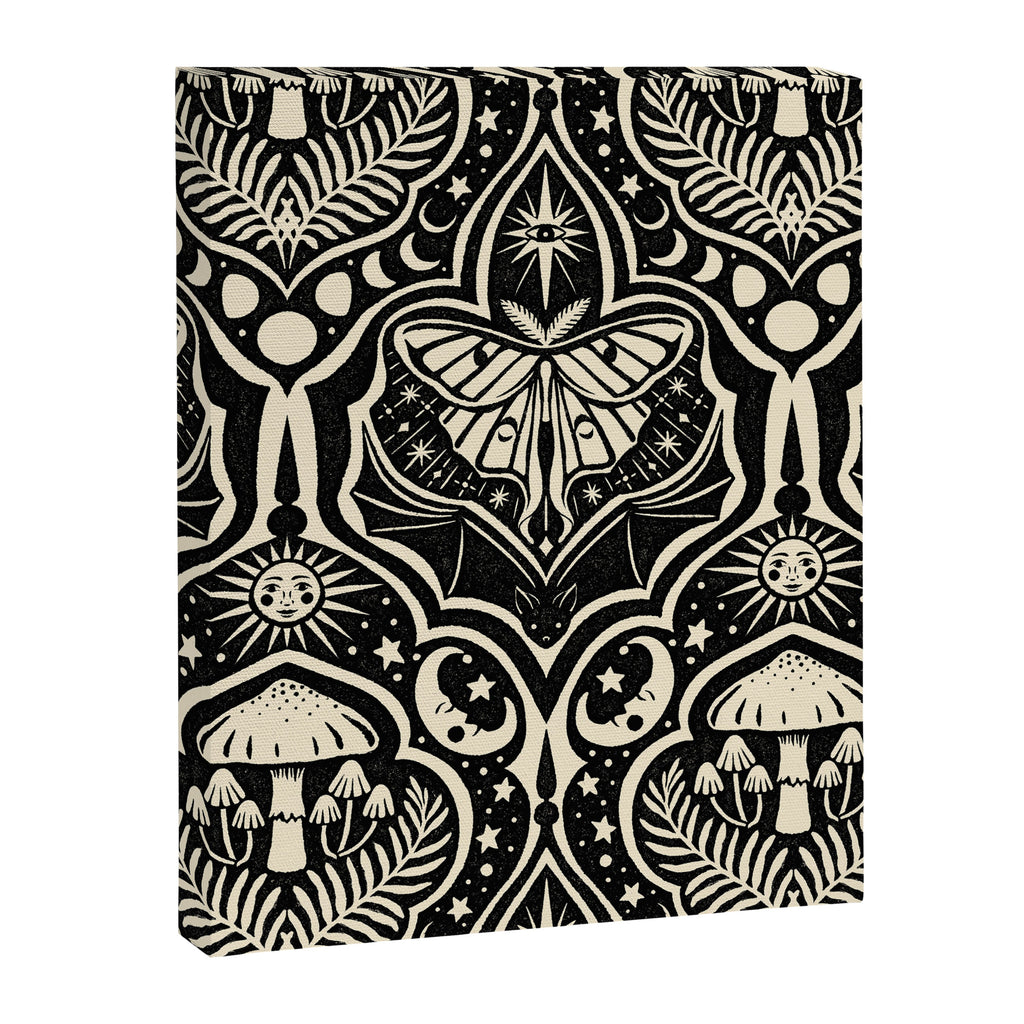 Celestial Forest Damask - black and cream Canvas Print Gallery Image 8