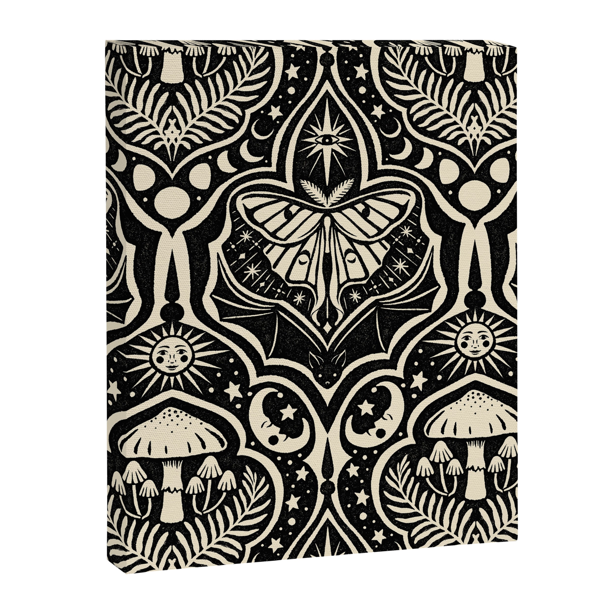 Celestial Forest Damask - black and cream Canvas Print Gallery Image 8