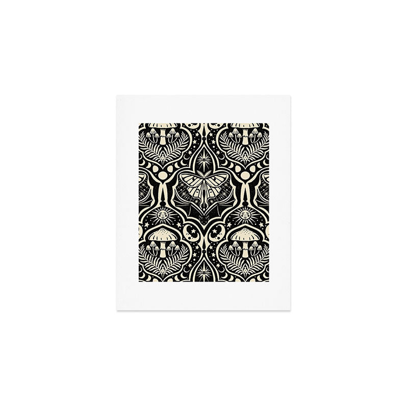 Celestial Forest Damask - black and cream Art Print Gallery Image 1