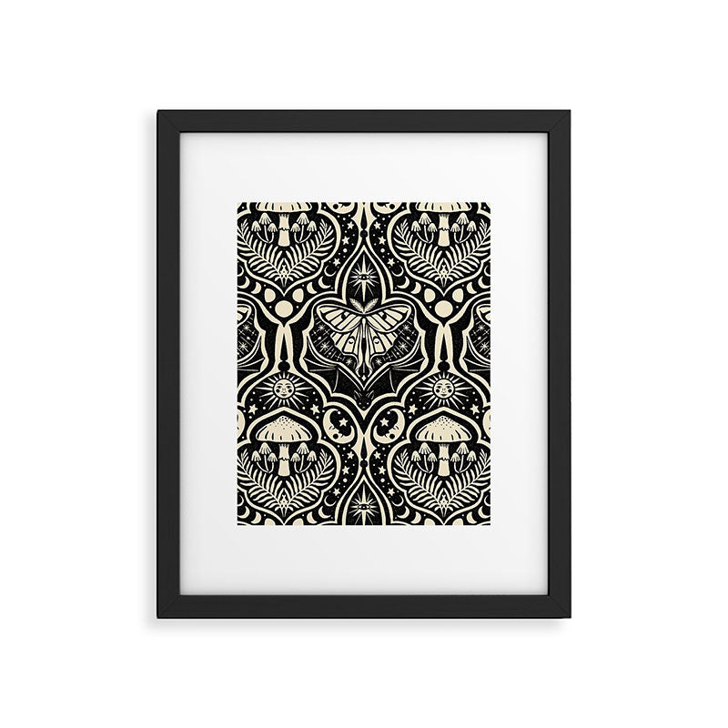 Celestial Forest Damask - black and cream Framed Art Print Gallery Image 4