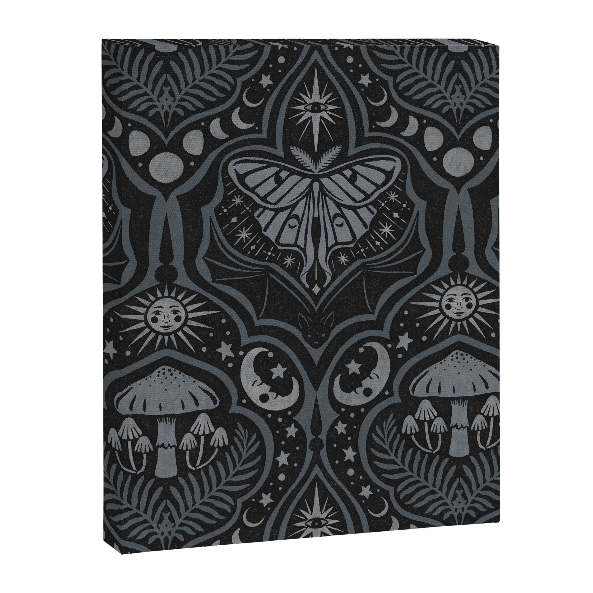 Celestial Forest Damask - Charcoal Canvas Print Gallery Image 8