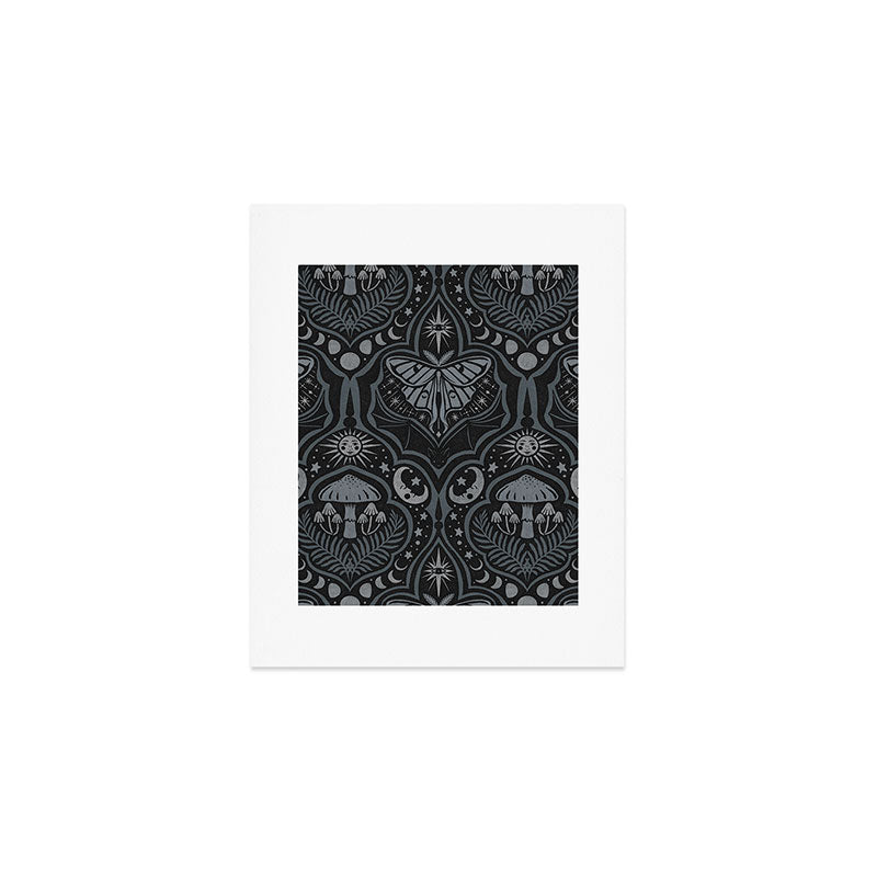 Celestial Forest Damask - Charcoal Art Print Gallery Image 1