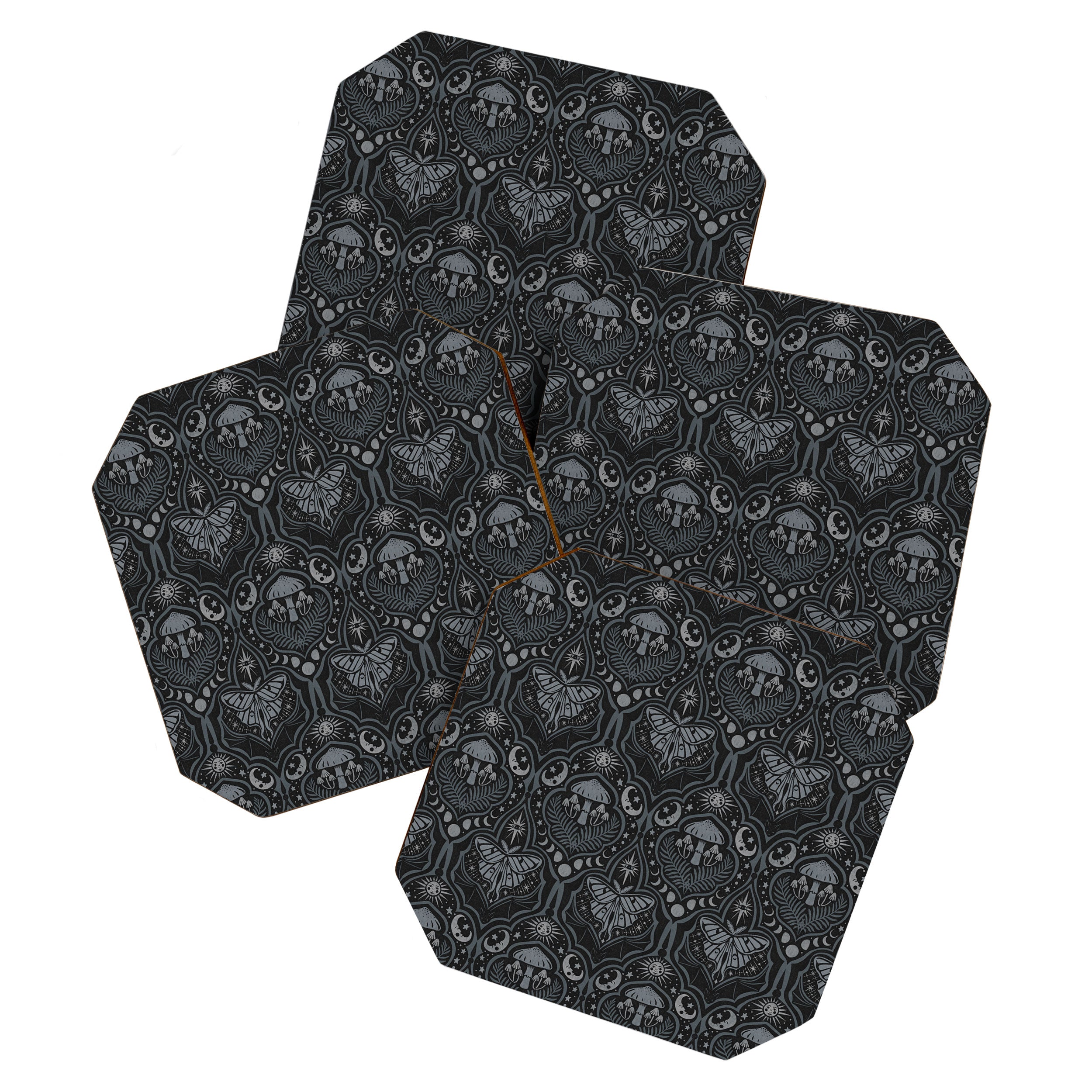 Celestial Forest Damask - Charcoal Coaster Gallery Image 1