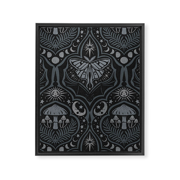 Celestial Forest Damask - Charcoal Framed Canvas Print Gallery Image 1