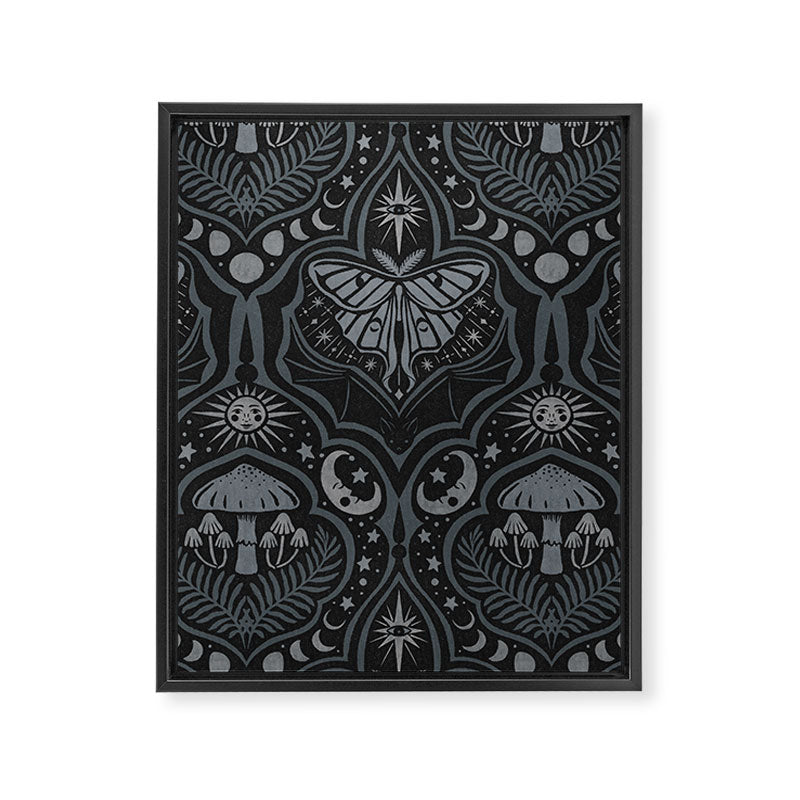 Celestial Forest Damask - Charcoal Framed Canvas Print Gallery Image 8