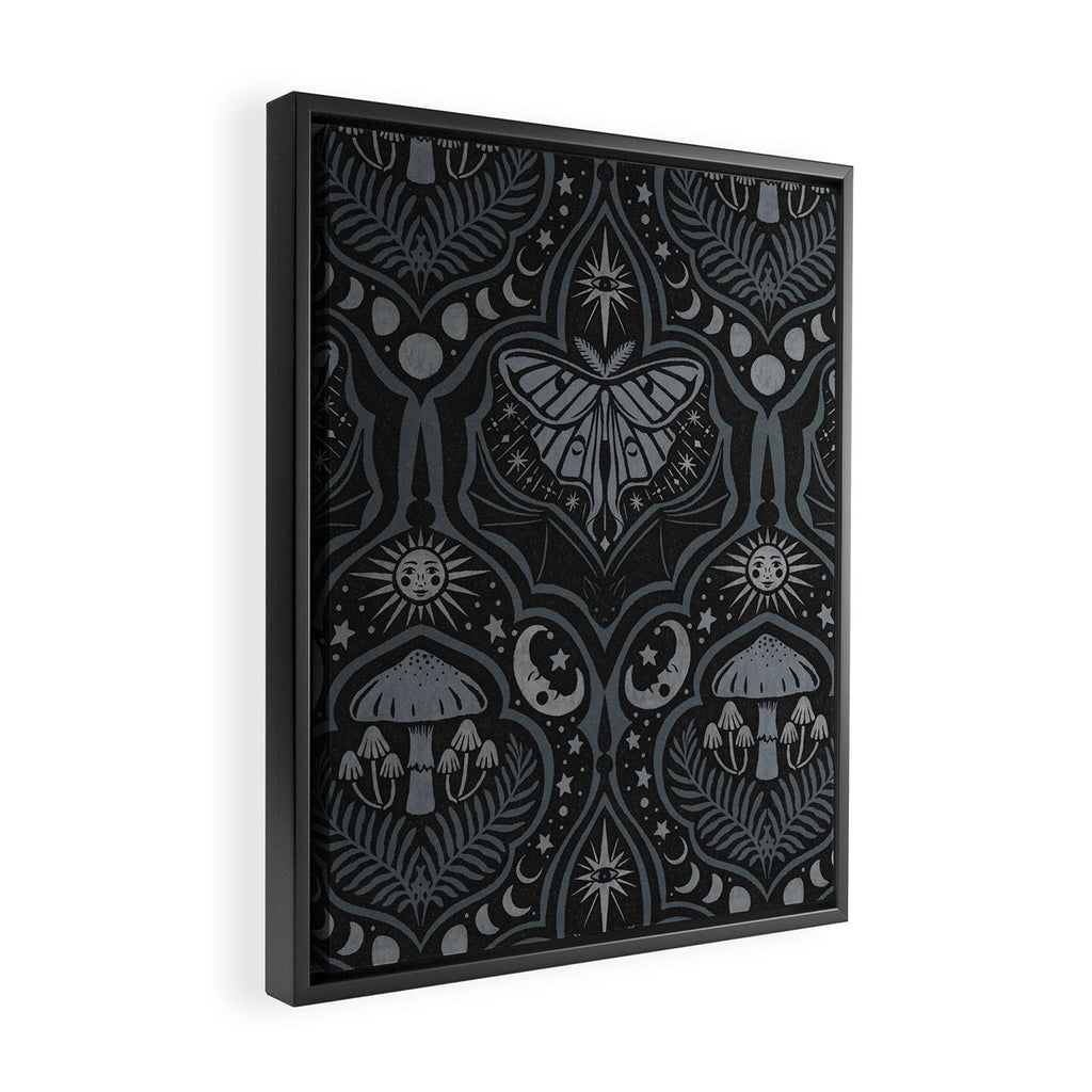 Celestial Forest Damask - Charcoal Framed Canvas Print Gallery Image 2