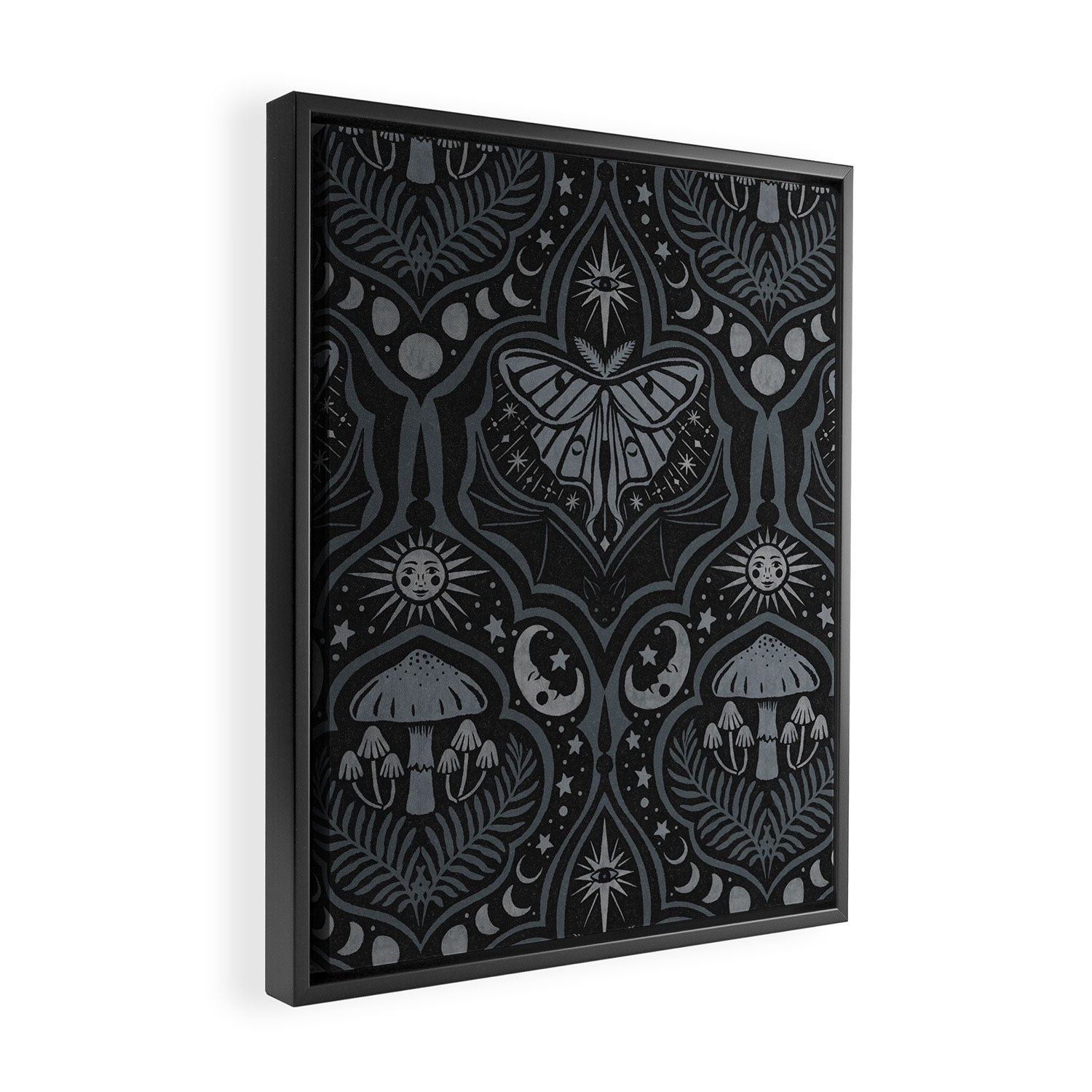 Celestial Forest Damask - Charcoal Framed Canvas Print Gallery Image 2