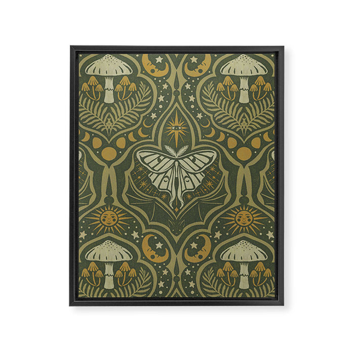 Celestial Forest Damask - fern green Framed Canvas Print Gallery Image 1