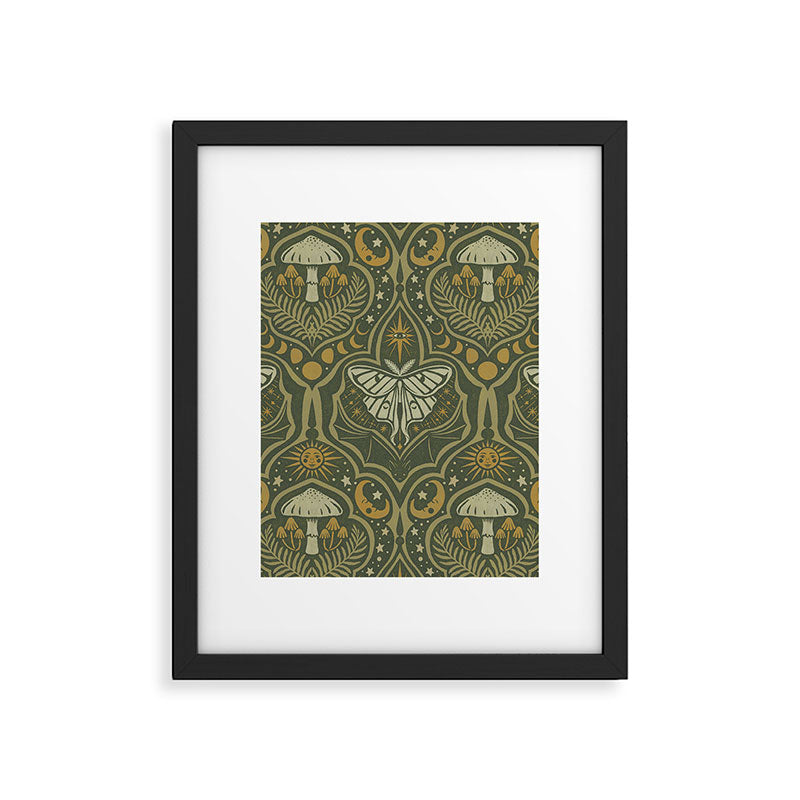 Celestial Forest Damask - fern green Framed Art Print Gallery Image 6