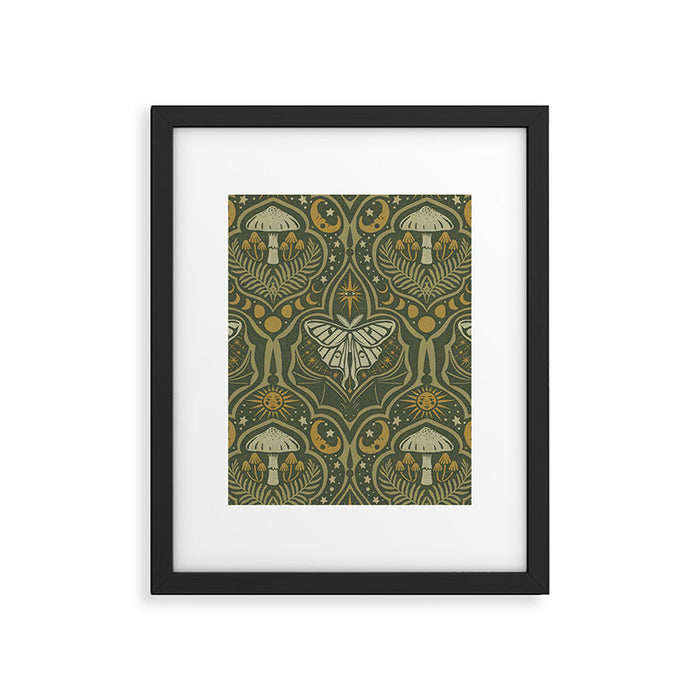 Celestial Forest Damask - fern green Framed Art Print Gallery Image 1