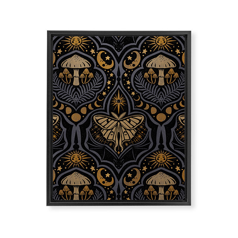 Celestial Forest Damask - Midnight Framed Canvas Print Gallery Image 8