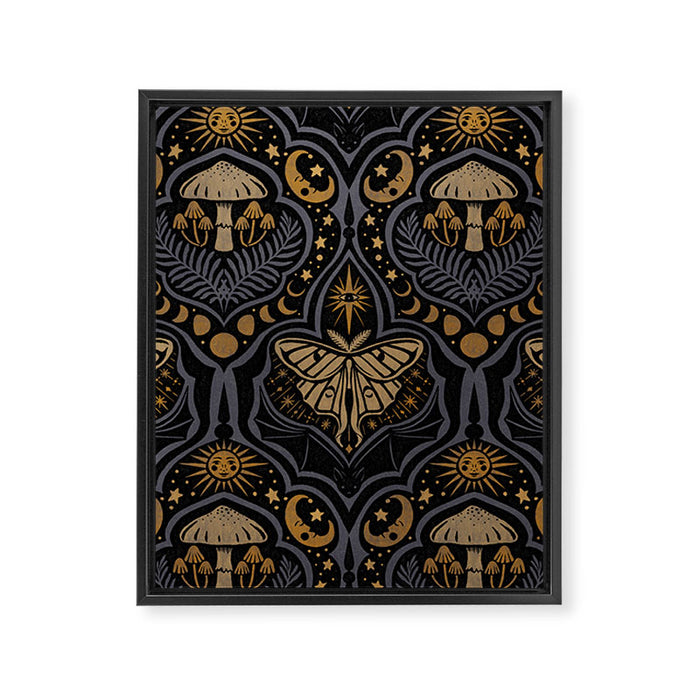 Celestial Forest Damask - Midnight Framed Canvas Print Gallery Image 1