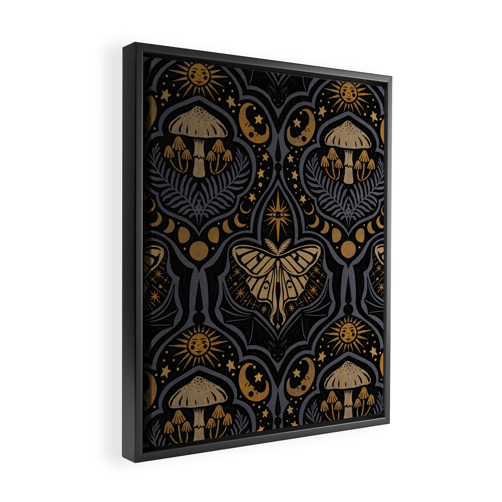 Celestial Forest Damask - Midnight Framed Canvas Print Gallery Image 2
