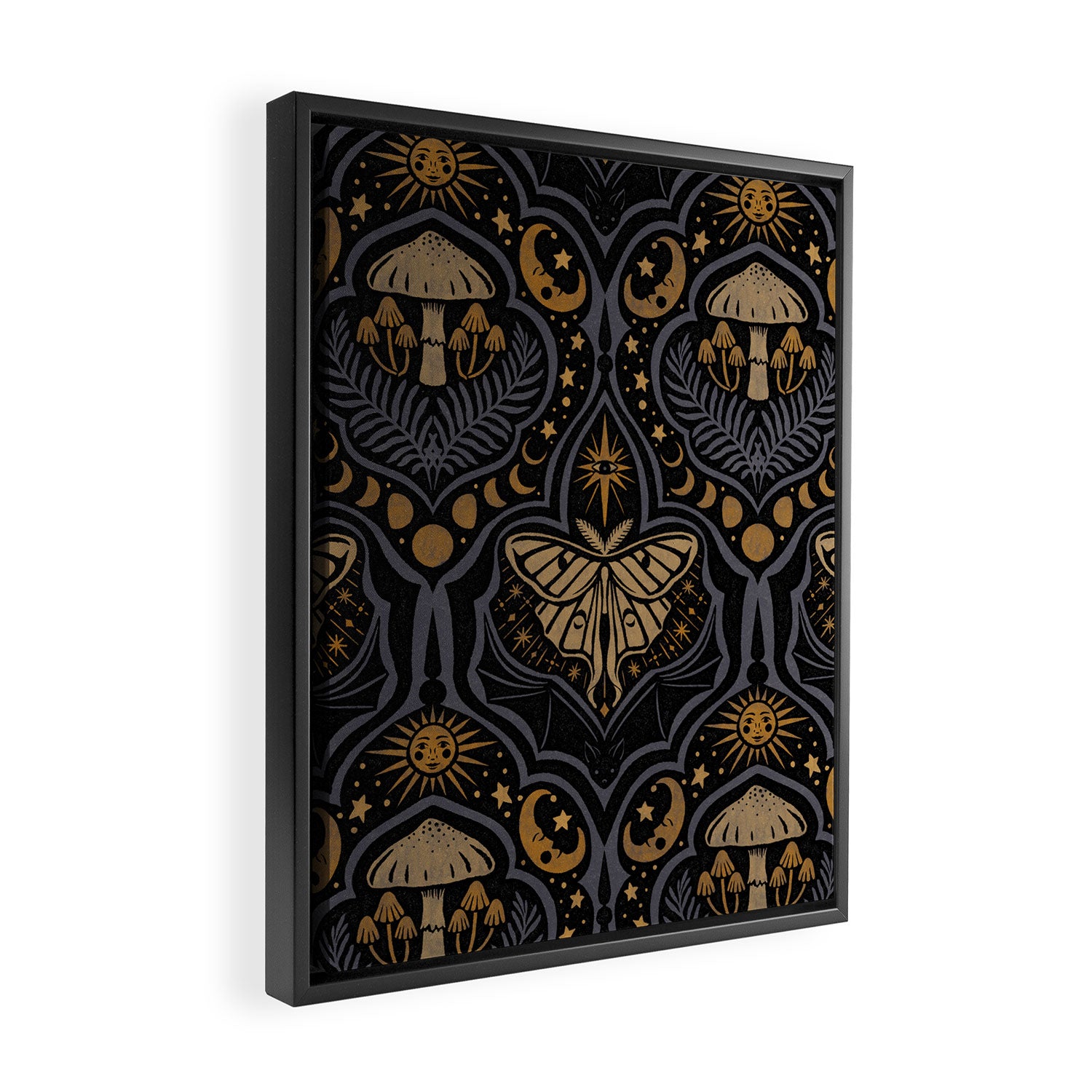 Celestial Forest Damask - Midnight Framed Canvas Print Gallery Image 2