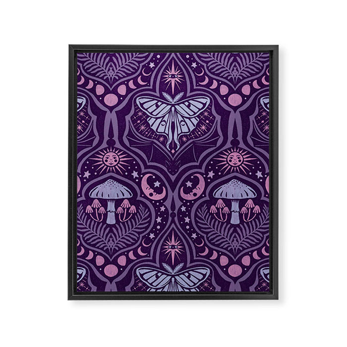 Celestial Forest Damask - Violet Framed Canvas Print Gallery Image 1