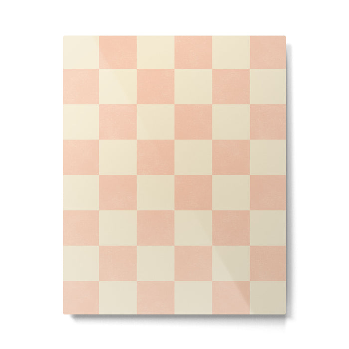 Checkers - peach pink and cream Metal Print Gallery Image 1