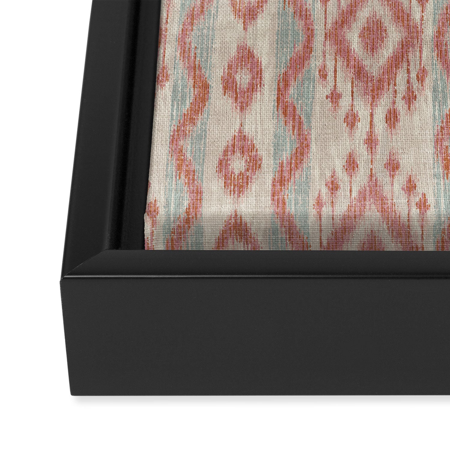 Coastal Ikat Stripe - dusky blue and pink Framed Canvas Print Gallery Image 3