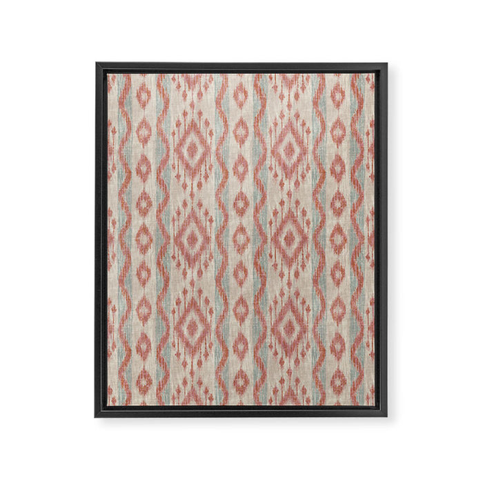Coastal Ikat Stripe - dusky blue and pink Framed Canvas Print Gallery Image 1