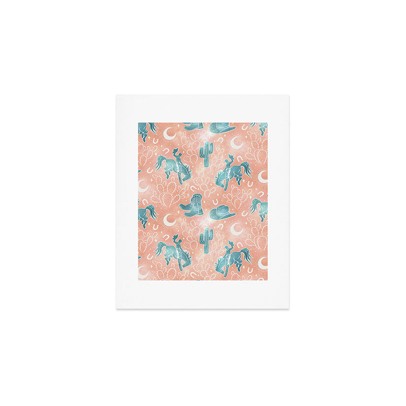 Cosmic Cowboys and Cacti -  peach and turquoise  Art Print Gallery Image 1
