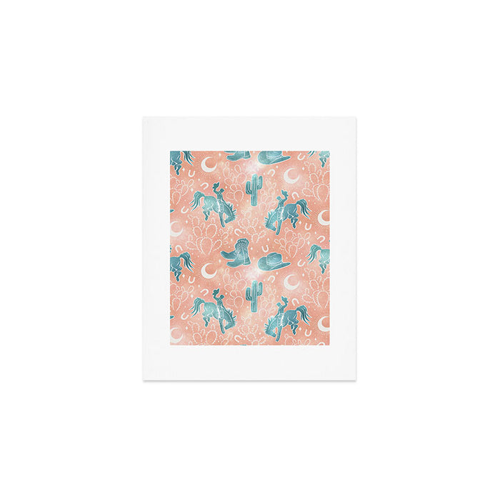 Cosmic Cowboys and Cacti -  peach and turquoise  Art Print Gallery Image 1