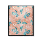 Cosmic Cowboys and Cacti -  peach and turquoise  Framed Canvas Print Gallery Image 8