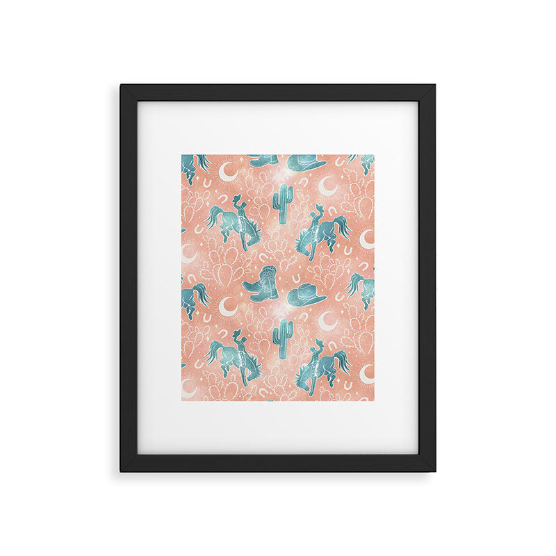 Cosmic Cowboys and Cacti -  peach and turquoise  Framed Art Print Gallery Image 6
