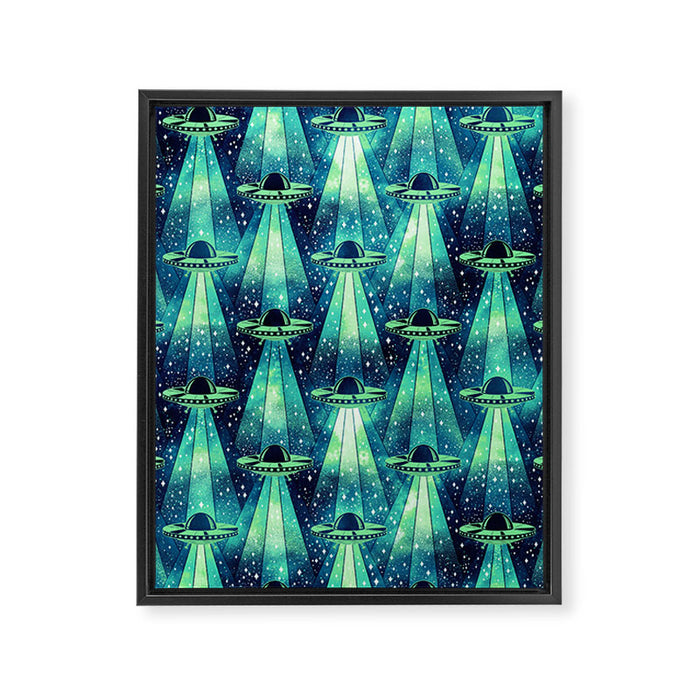 Cosmic UFO - Galactic Green Framed Canvas Print Gallery Image 1