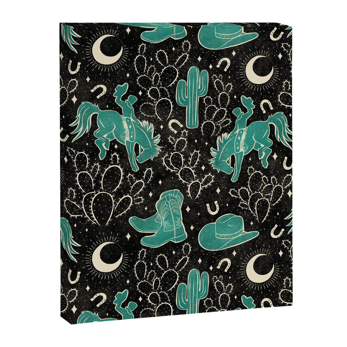 Cowboys and Cacti - black and dark turquoise  Canvas Print Gallery Image 1