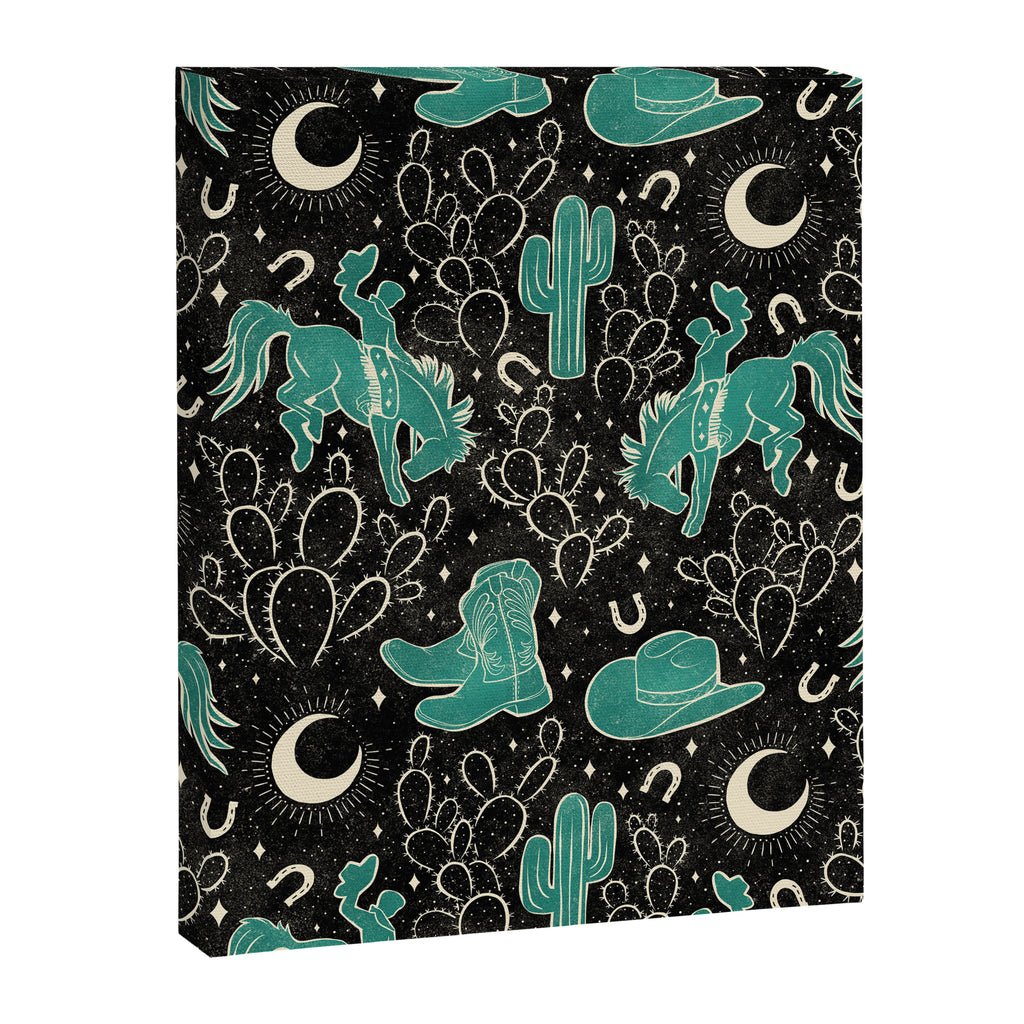 Cowboys and Cacti - black and dark turquoise  Canvas Print Gallery Image 8