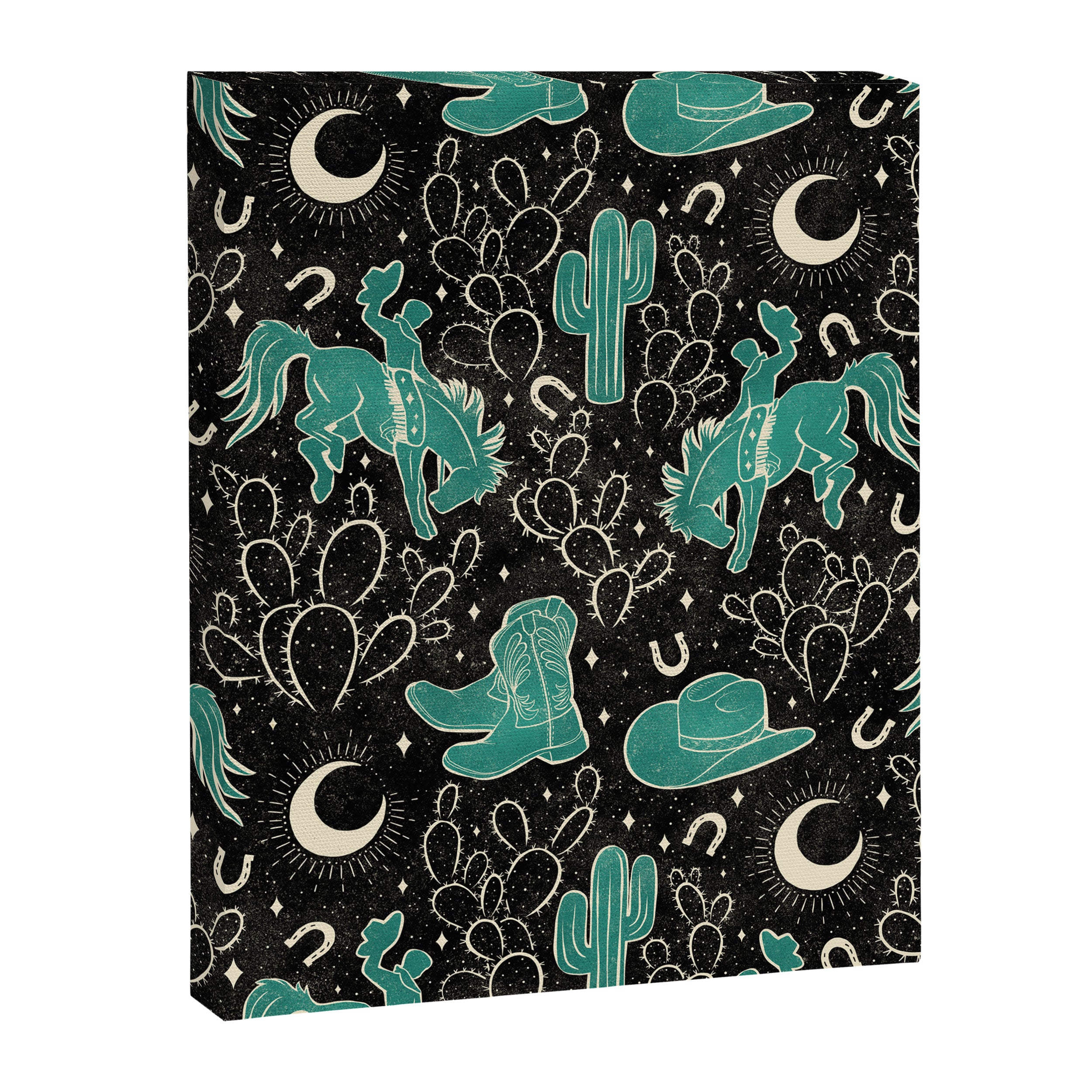 Cowboys and Cacti - black and dark turquoise  Canvas Print Gallery Image 8