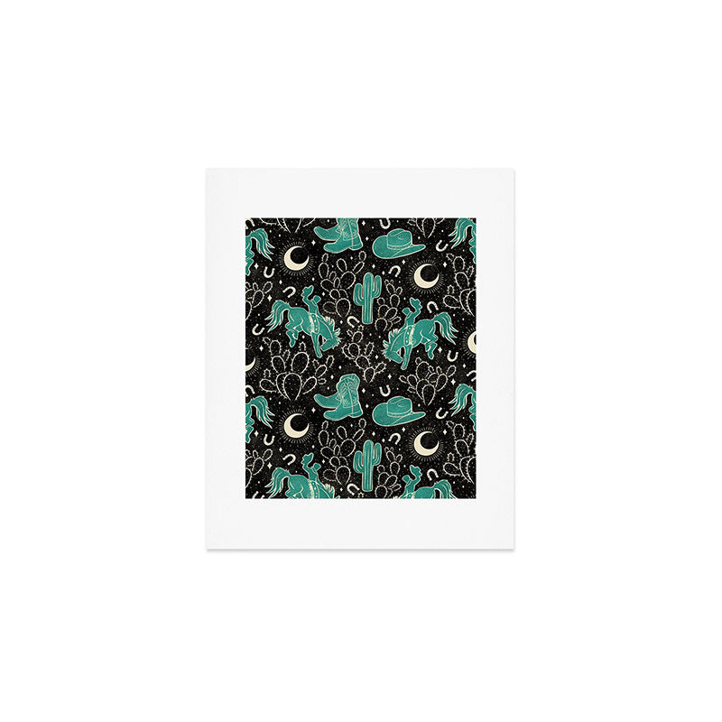 Cowboys and Cacti - black and dark turquoise  Art Print Gallery Image 1