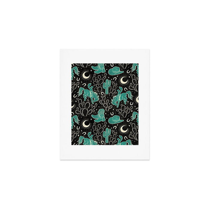 Cowboys and Cacti - black and dark turquoise  Art Print Gallery Image 1