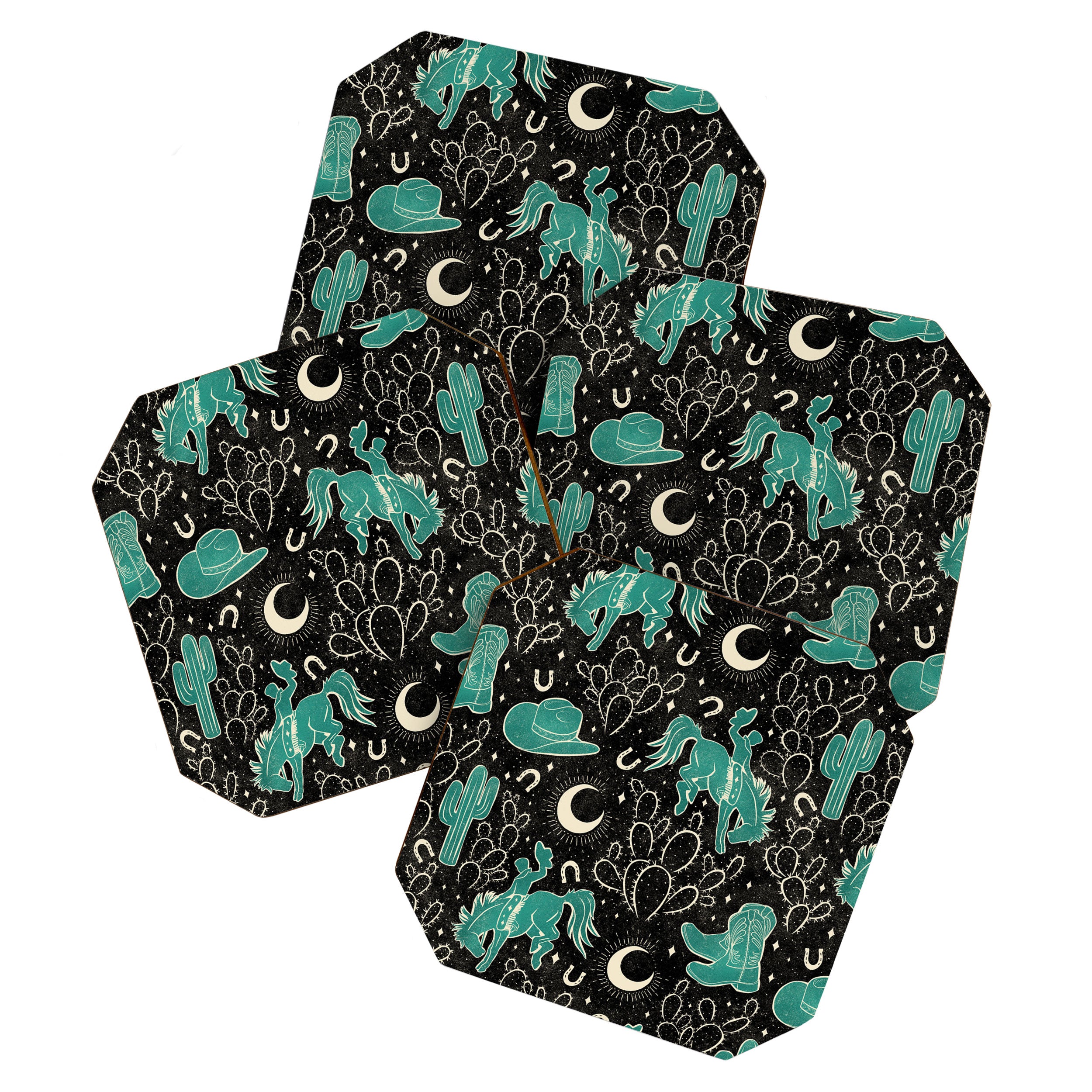 Cowboys and Cacti - black and dark turquoise  Coaster Gallery Image 1