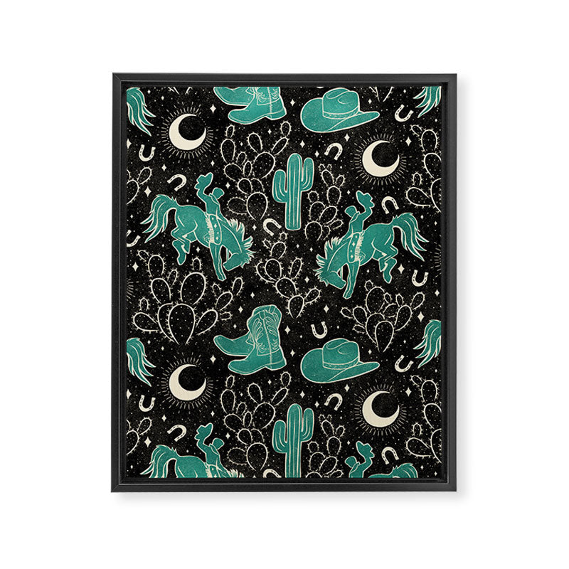 Cowboys and Cacti - black and dark turquoise  Framed Canvas Print Gallery Image 8