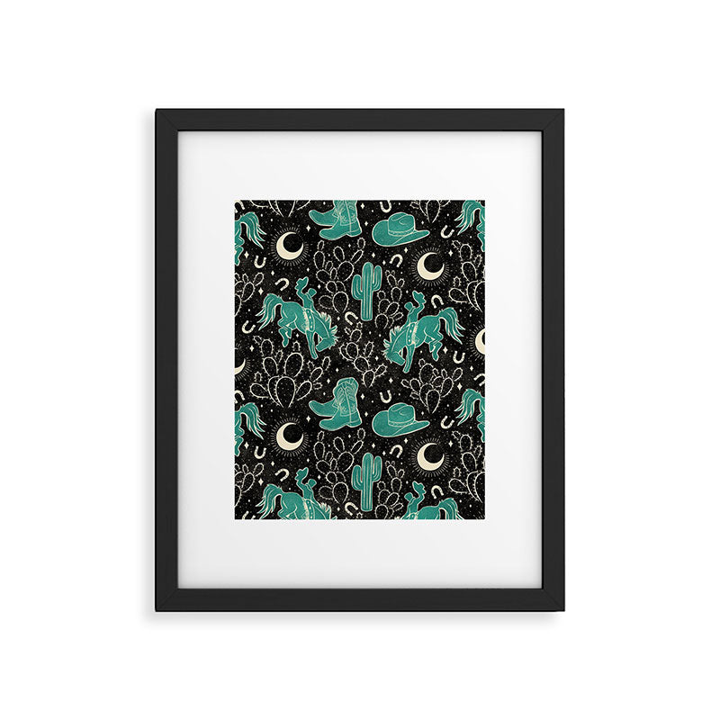 Cowboys and Cacti - black and dark turquoise  Framed Art Print Gallery Image 6