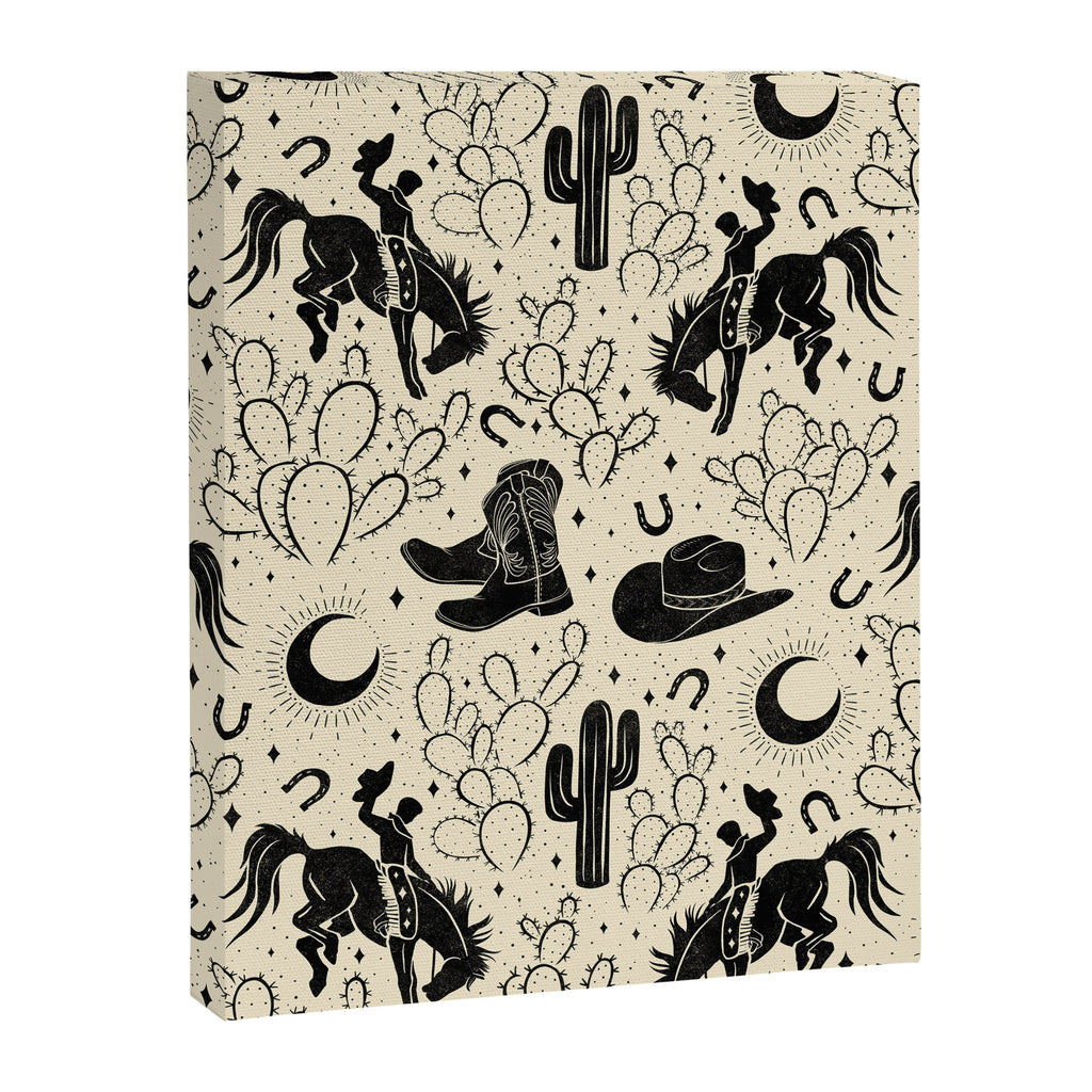 Cowboys and Cacti - cream and black Canvas Print Gallery Image 8