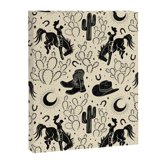 Cowboys and Cacti - cream and black Canvas Print Gallery Image 1