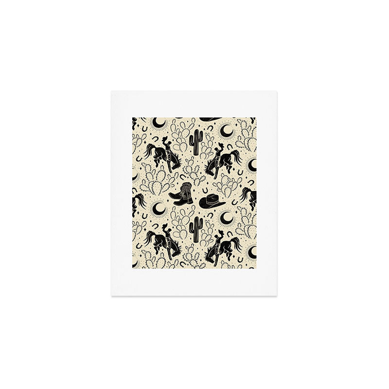 Cowboys and Cacti - cream and black Art Print Gallery Image 1