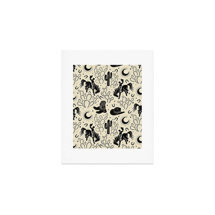 Cowboys and Cacti - cream and black Art Print Gallery Image 1