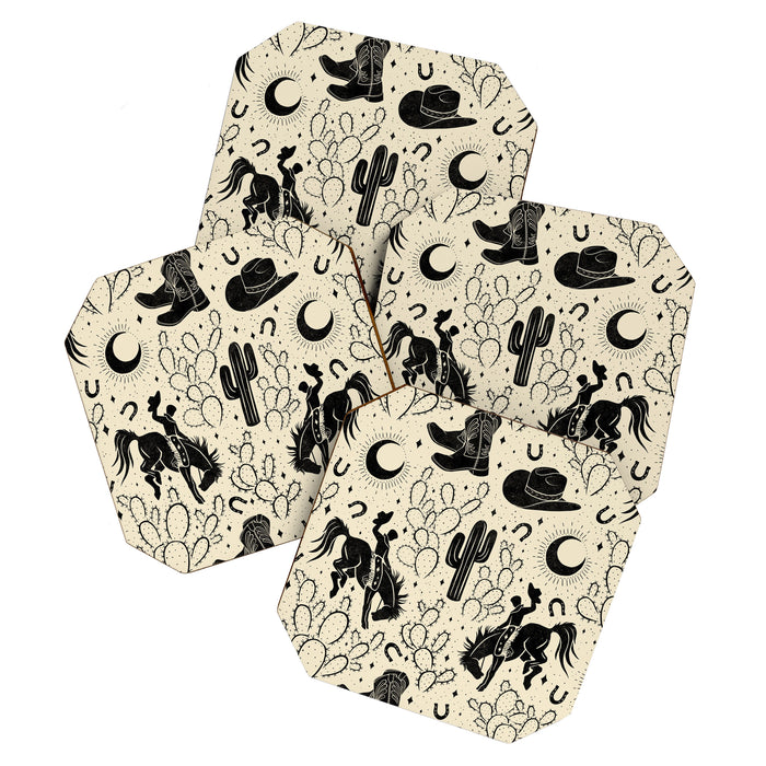 Cowboys and Cacti - cream and black Coaster Gallery Image 1