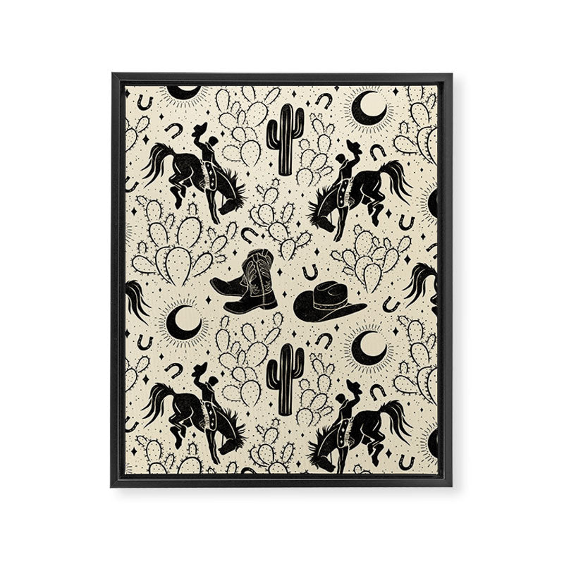 Cowboys and Cacti - cream and black Framed Canvas Print Gallery Image 8