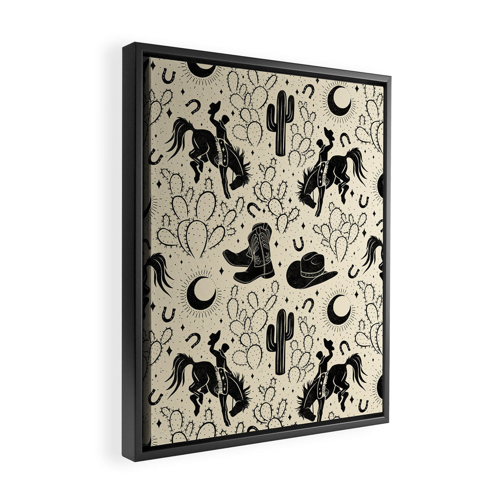 Cowboys and Cacti - cream and black Framed Canvas Print Gallery Image 2